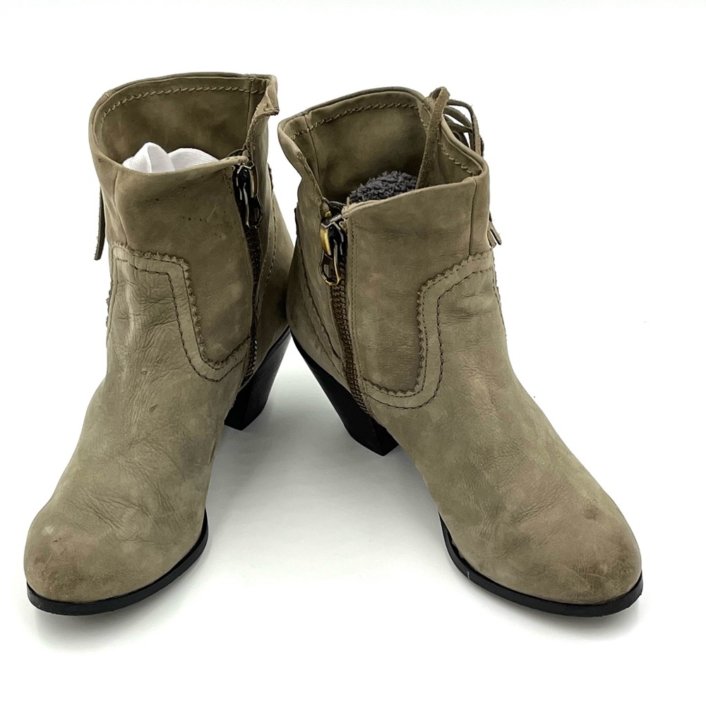 Sam Edelman Louie Gray Suede Fringed Western Style Ankle Boots Size 8 Side by 6M